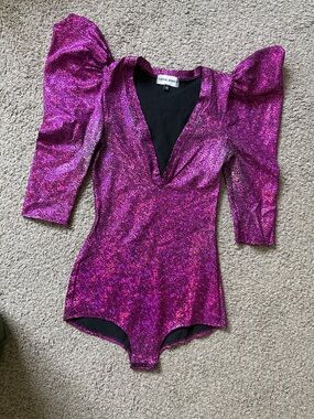 Metallic Magenta Puff-Sleeve Bodysuit